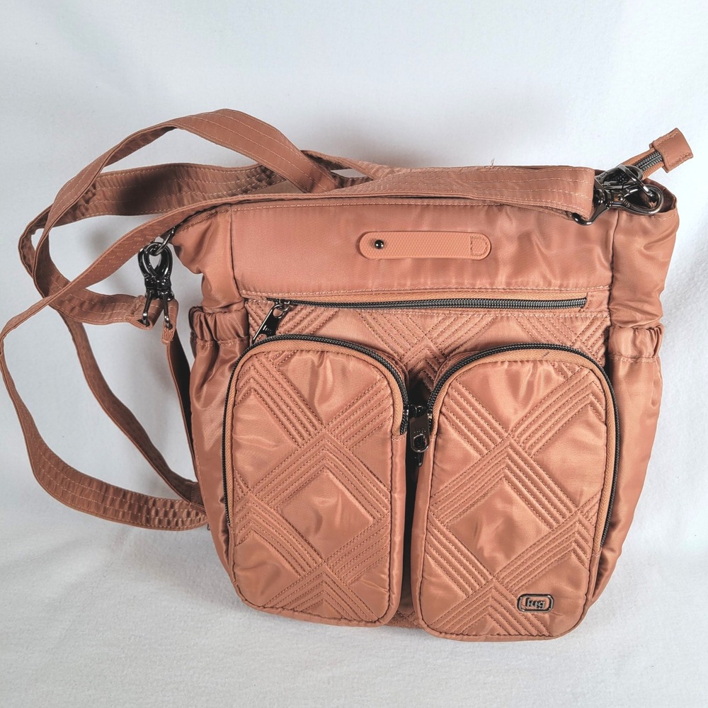 Lug Womens Tote Toodles Classic Double Pocket Quilted Medium Brown Crossbody Bag